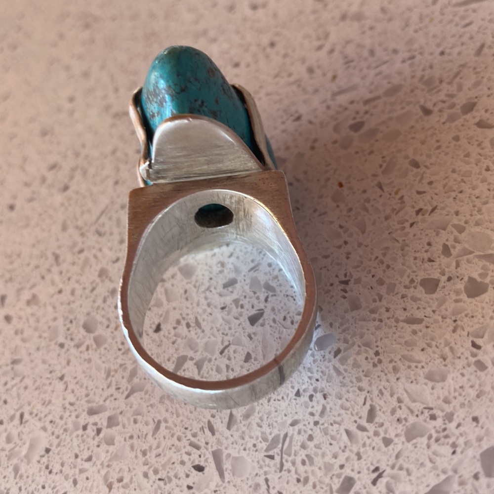 Chunky Solid Sterling And Turquoise Statement Ring - image 4